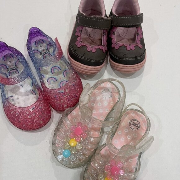Stride Rite Girls Mary Jane Purple Shoes Size 5 LOT of 3 Toddler Jelly Flats - Picture 1 of 7